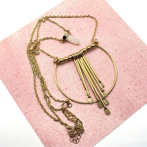 Gold Tone Double Strand Chain Boho Necklace - Picture 2 of 6